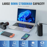 Portable Laptop Charger With Ac Outlet, 98Wh/100W Power Bank 27000Mah External Travel Battery Pack With Led Flashlight For Macbook, Ipad, Dell, Hp, Samsung, Iphone, Switch And More