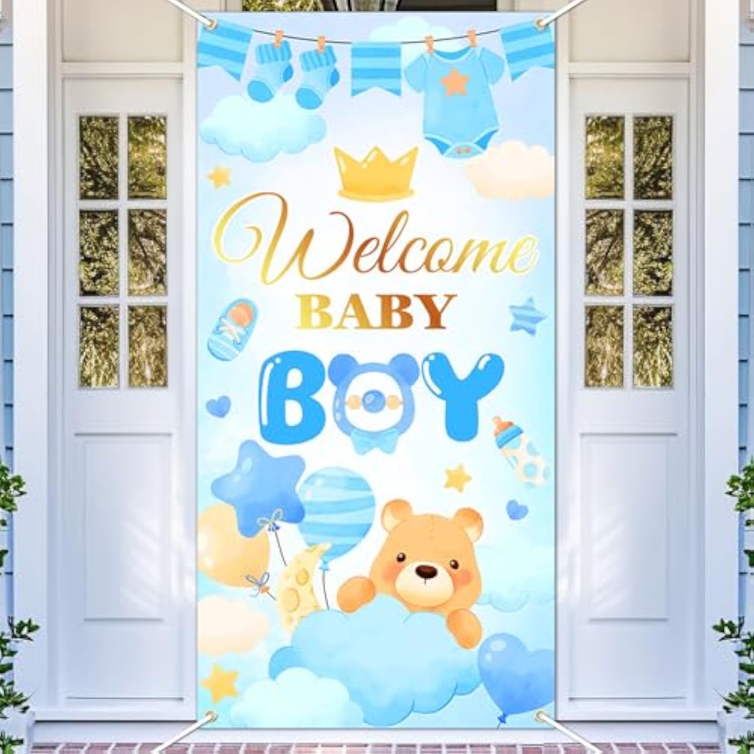 Welcome Baby Banner Welcome Home Baby Boy Door Banner Blue It’S A Boy Gender Reveal Decorations Indoor Ourdoor
