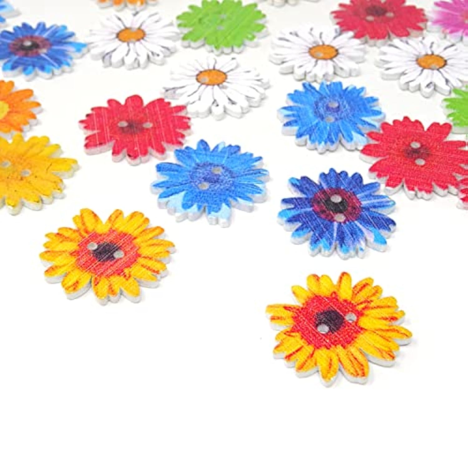 50Pcs 25Mm 1 Inch Wooden Daisy Flower Buttons Decorative Buttons For S