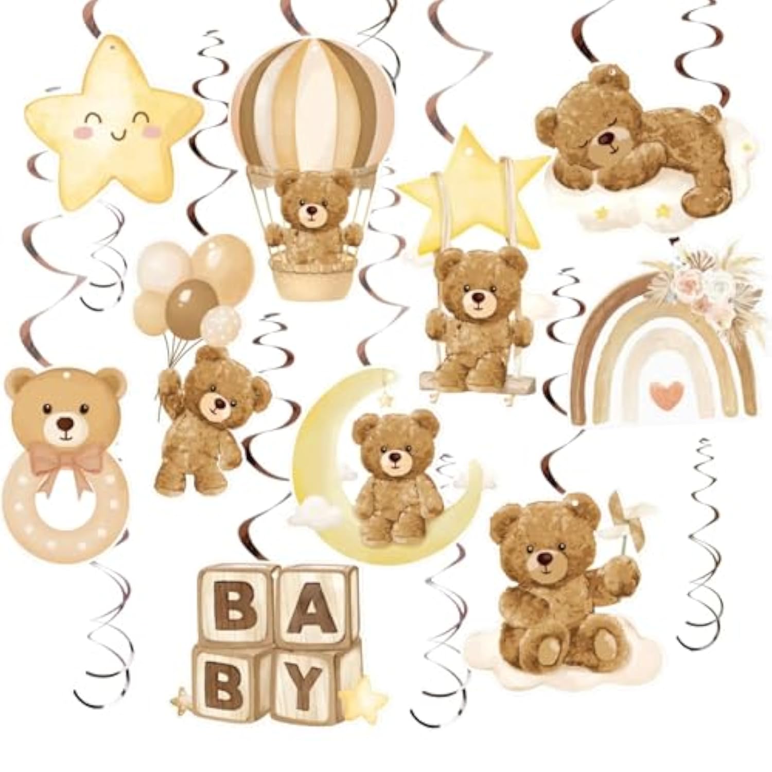 24Pcs Bear Baby Shower Hanging Swirls Decorations We Can Bearly Wait Baby Shower Ceiling Decorations Cream Brown Gender Neutral