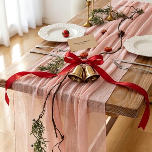 Fresh Salmon Cheesecloth Table Runner 120 in Fall Party Home Decorations