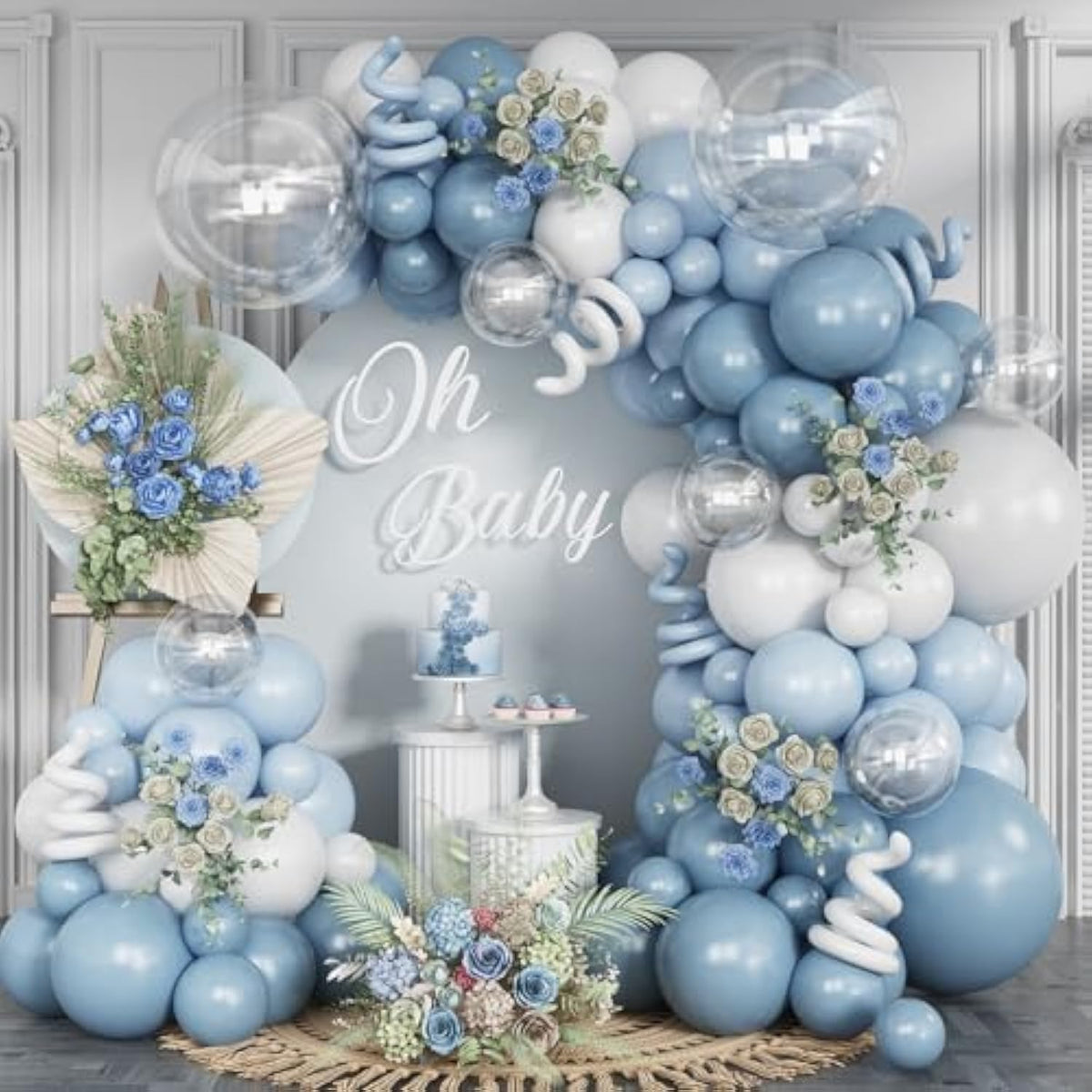 113pcs Dusty Blue White Balloon Arch Kit for Weddings, Birthdays & Baby Showers