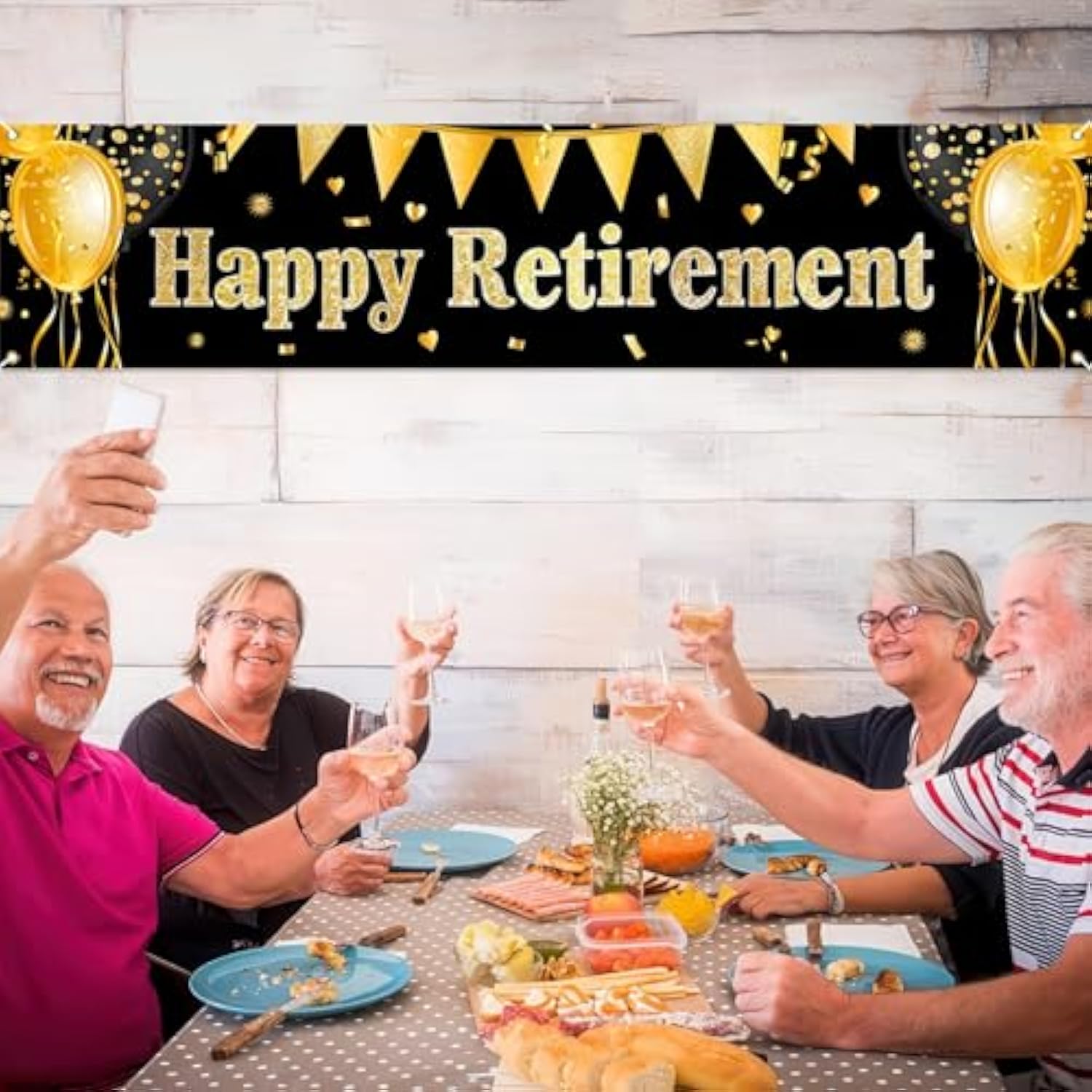 Happy Retirement Banner Black Gold Party Decorations Large Retirement Banner Yard Sign Backdrop Supplies Decoration For Indoor And Outdoor 78 X 17Inches