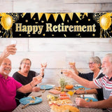 Happy Retirement Banner Black Gold Party Decorations Large Retirement Banner Yard Sign Backdrop Supplies Decoration For Indoor And Outdoor 78 X 17Inches