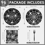 96pcs Halloween Spider Web Tableware Disposable Plates Napkins Forks Party Supplies Serves 24