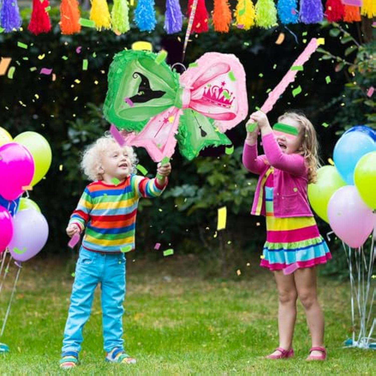 Witch Party Favors Pink And Green Game Set, Witch Pinata With Stick And Blindfold Witch And Princess Crafts Pink And Green Party Decor For Birthday Baby Shower Game Supplies
