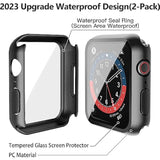 [2 Pack] Waterproof Black Hard Case With Tempered Glass Compatible With Apple Watch Se 2 (2024) Se Series 6 Series 5 Series 4 44Mm, Ultra-Thin Protective Cover For Iwatch Screen Protector