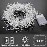 13Ft Christmas White Pearl String Lights 40Led Lighted Berry Beaded Garland Festive Indoor Xmas Decoration Warm Lights F