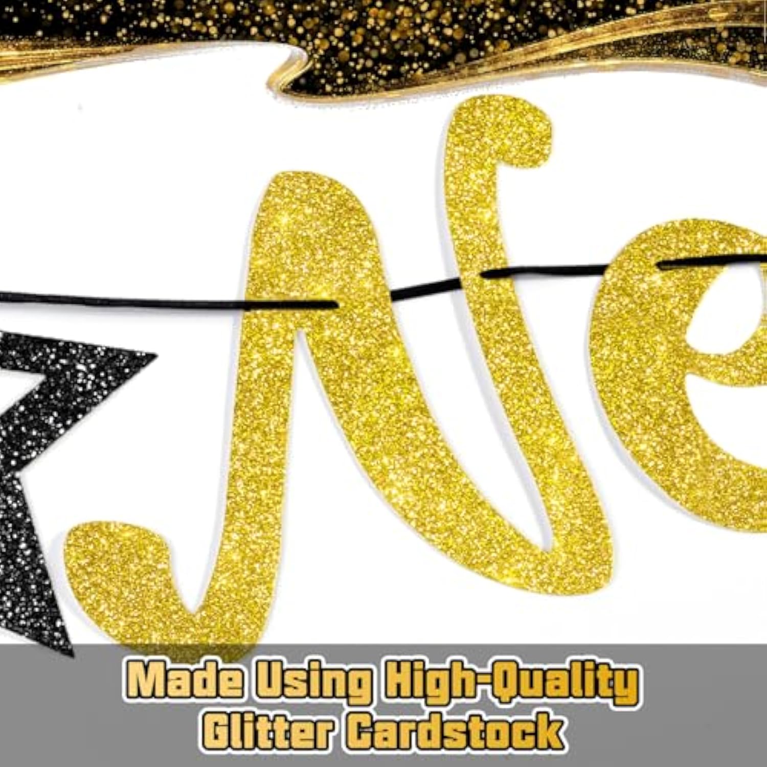 Glitter Black Gold 2026 Happy New Year Banner for Party Decorations