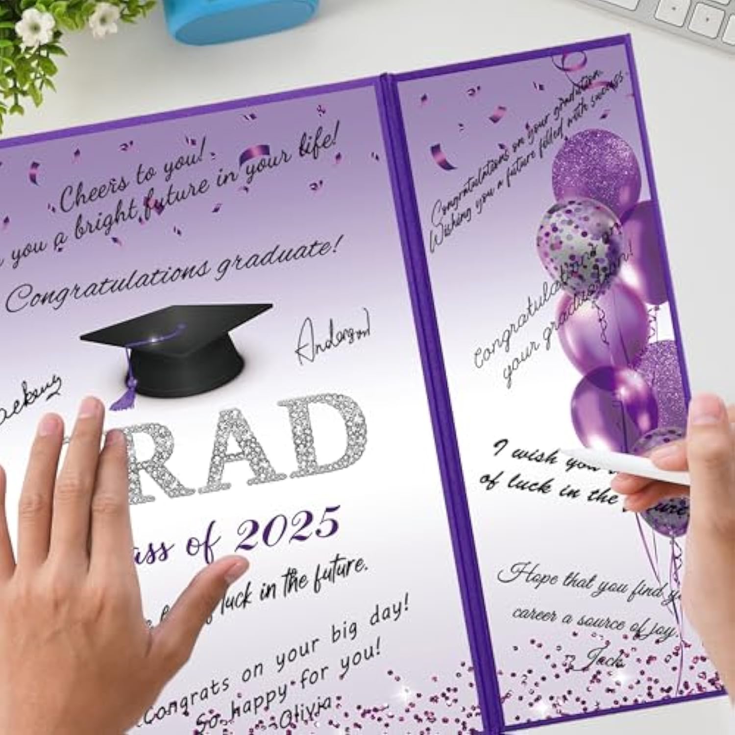 Purple Graduation Party Decorations, 2Pcs Class Of 2025 Congratulations Graduates Alternative Signature Guest Book For Men Women Happy Graduation Gifts Congrats Grad Party Signing Card Board