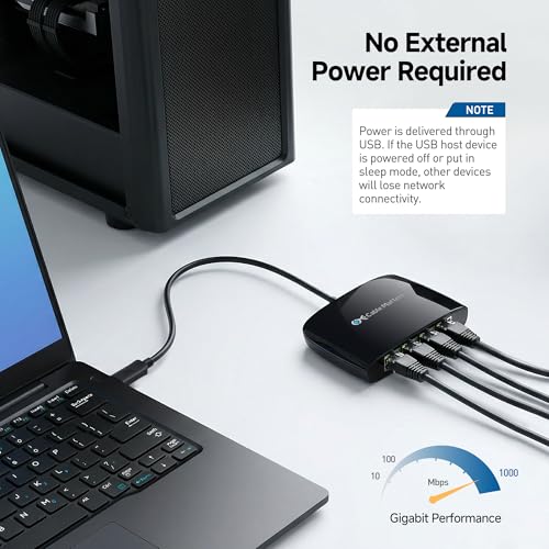 Usb C To 4-Port Gigabit Ethernet Switch For Network Sharing On The Move, Thunderbolt Ethernet Splitter, Usb C Gigabit Switch, Compatible With Thunderbolt 5/4