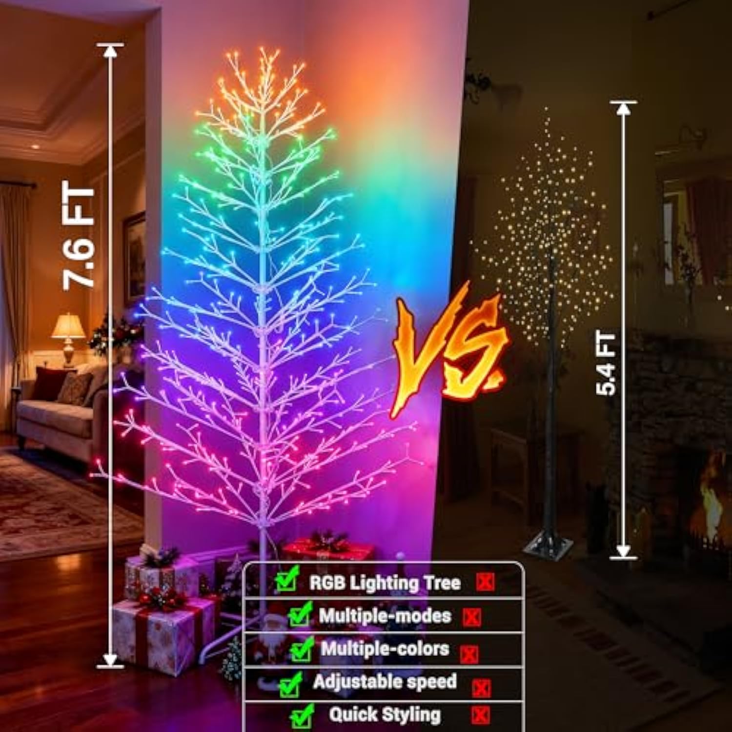 Christmas Tree With Light Outdoor,7.6Ft 540 Led Artificial Collapsible Birch Tree Lights With Remote Control Timer Rgb Lights For Christmas Decoration
