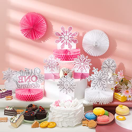 12 Pcs Winter ONEderland 1st Bday Centerpieces Pink Snowflake