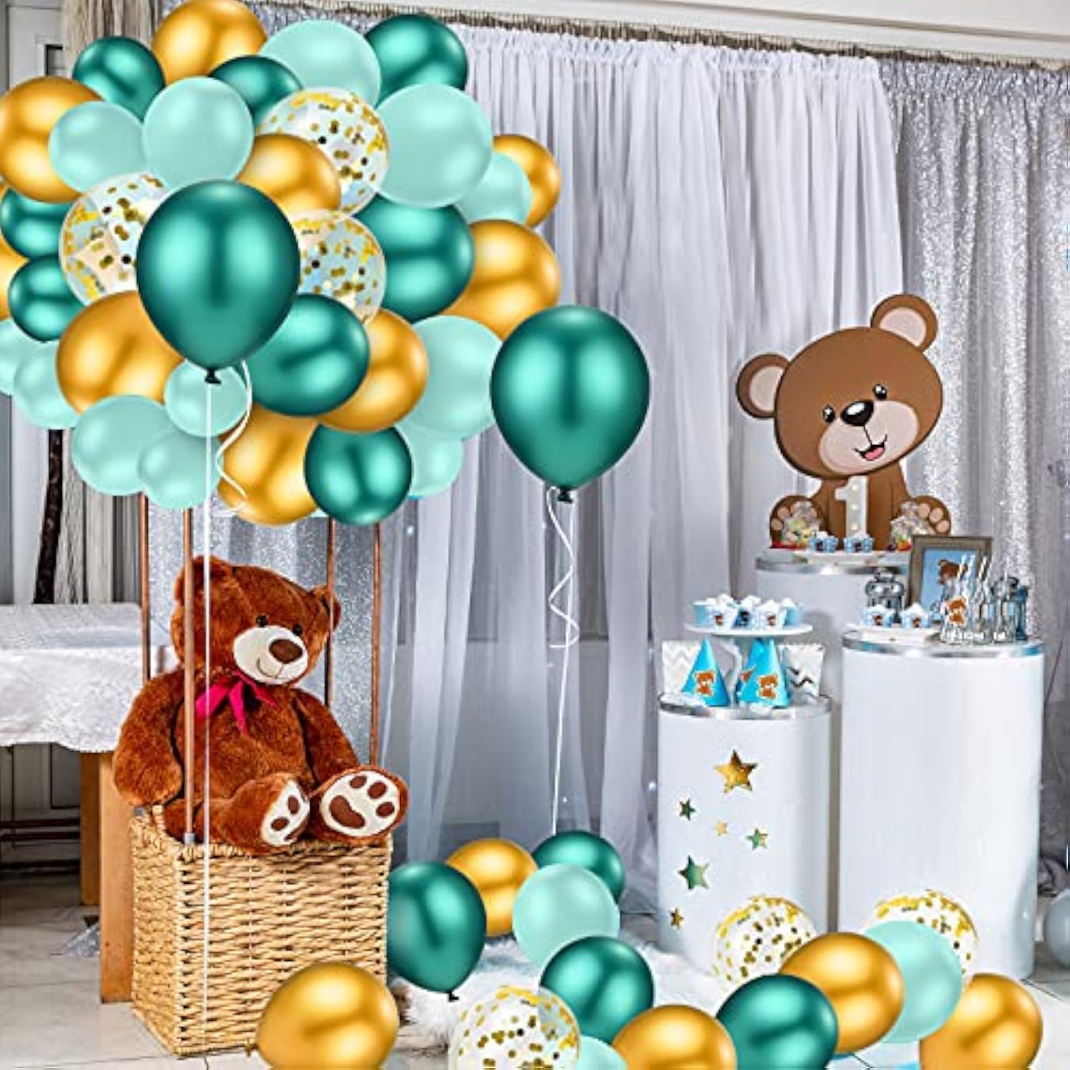 40 Pieces Teal Balloons 12 Inch Mint Green Metallic Gold Balloons For Party Baby Shower Birthday Wedding Anniversary Decorations Jungle Theme Party