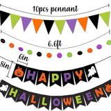 Happy Halloween Banner Triangle Flag Bunting with Confetti Dots Honeycomb Ball and Streamers