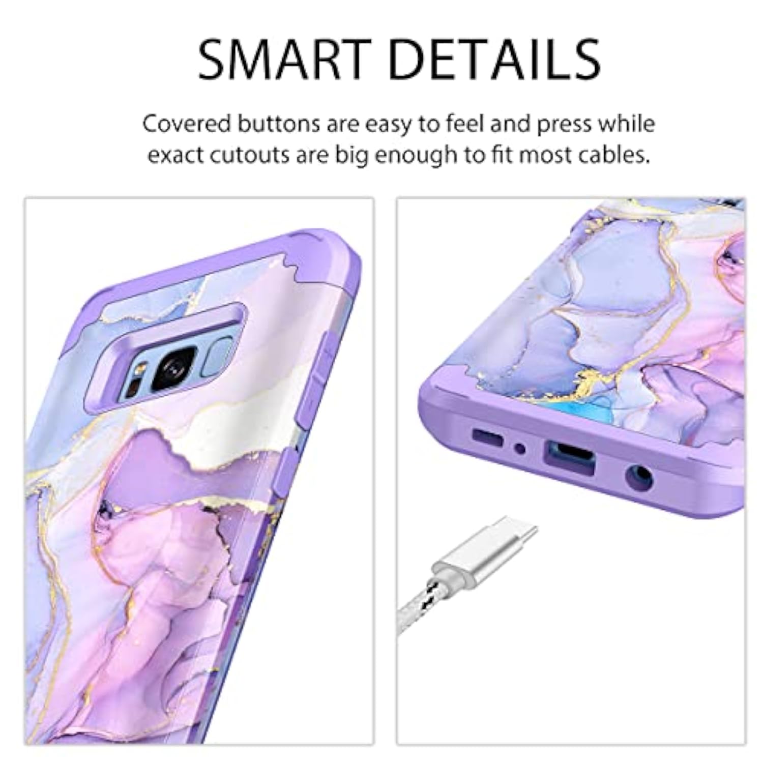 For Galaxy S8 Case,Marble Design Three Layer Heavy Duty Shockproof Hard Plastic Bumper +Soft Silicone Rubber Protective Case For Samsung Galaxy S8,Purple