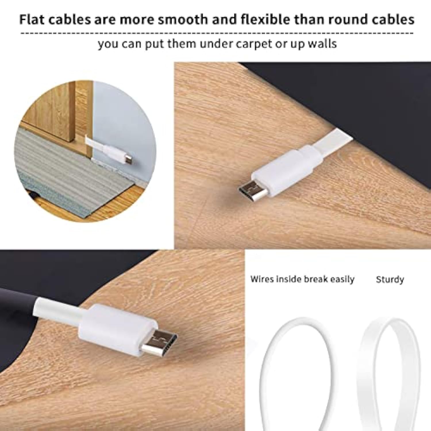 2Pack Micro Usb Extension Cable Compatible With Zmodo, Wyze Cam Og, Wyze Cam P