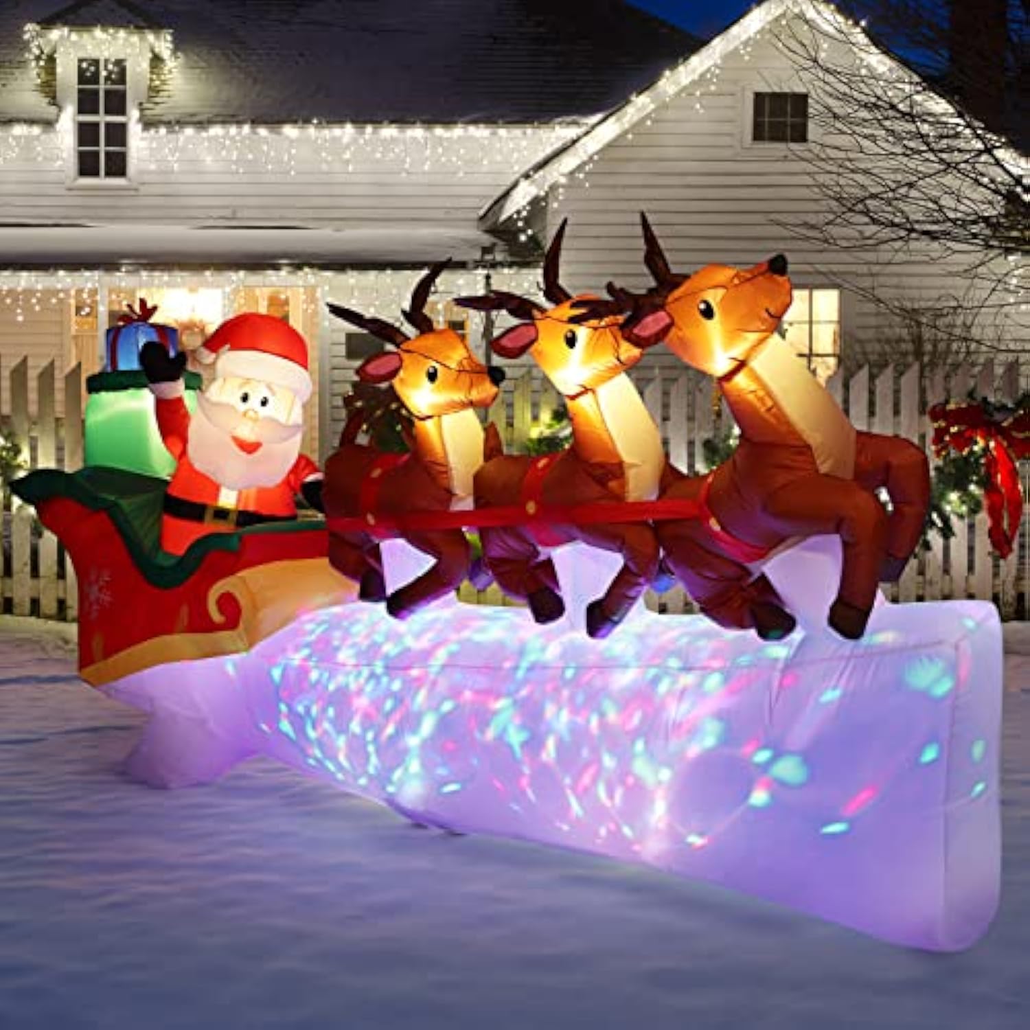 Christmas Inflatables, 10.8 Ft Waterproof Light Up Santa Claus Sleigh Christmas Deer Outdoor Decorations With Built-In L