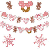 Mouse Christmas Tree Decoration-Pink Christmas Candy Garland Banner, Mouse Gingerbread Cutouts Banner For Fireplace Baby Shower Holiday New Year Supplies