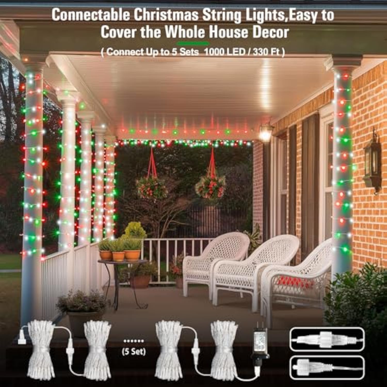 200 Led Red White And Green Christmas Lights Outdoor, 66Ft String Lights Indoor Clear Wire, Christmas Tree Lights Plug I
