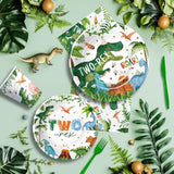 Dinosaur 2Nd Birthday Party Supplies For Boy, Dino Two Rex Birthday Decorations, Disposable Paper Plates, Cups, Napkins, Tablecloth, Cutlery, Swirls, Banner, Serves 24