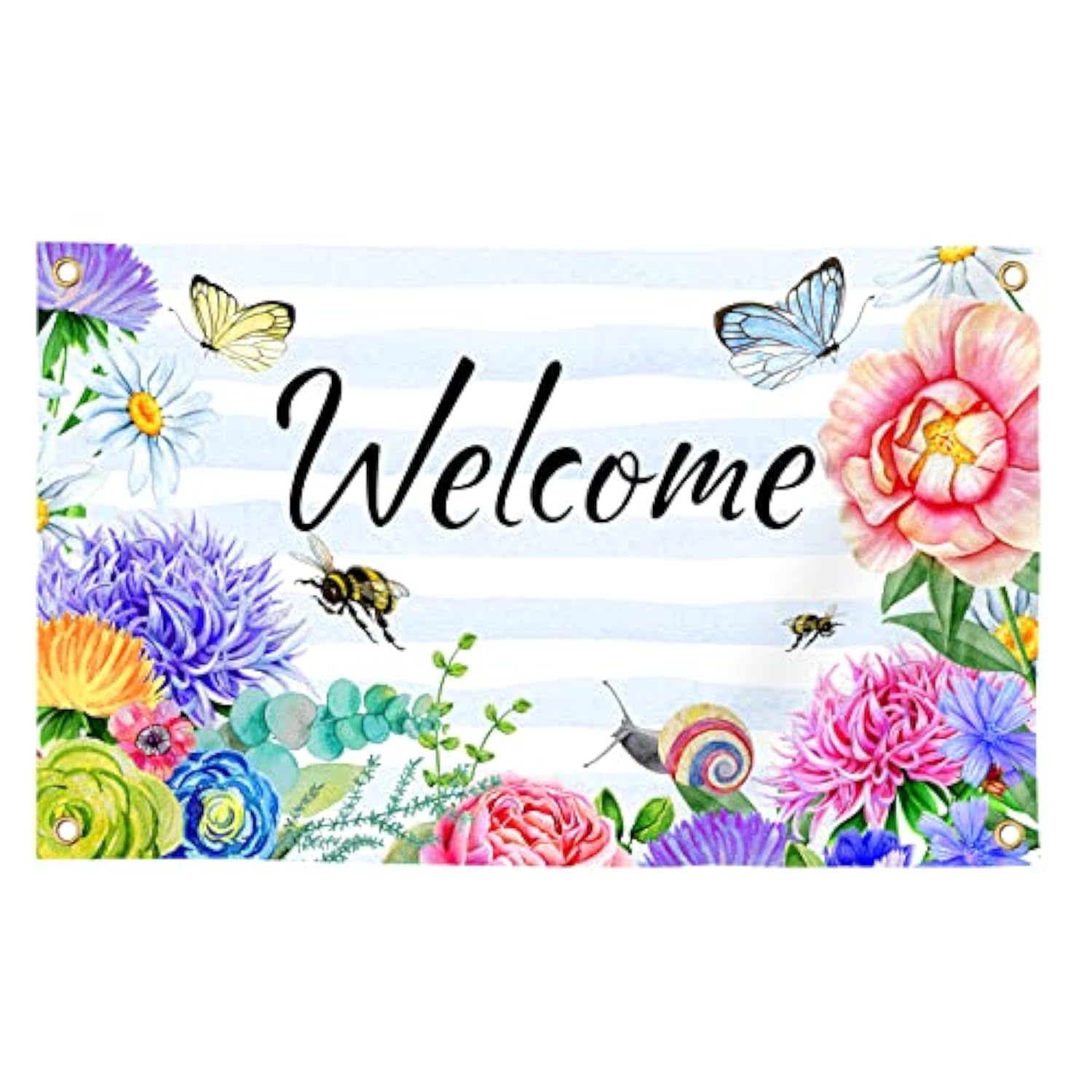 Welcome Spring Summer Flag 3X5 Ft Flower Butterfly Bee Yard House Flags Season Banner Polyester Double Stitched With 4 Brass Grommets Flag For Outdoor Indoor Home Decor