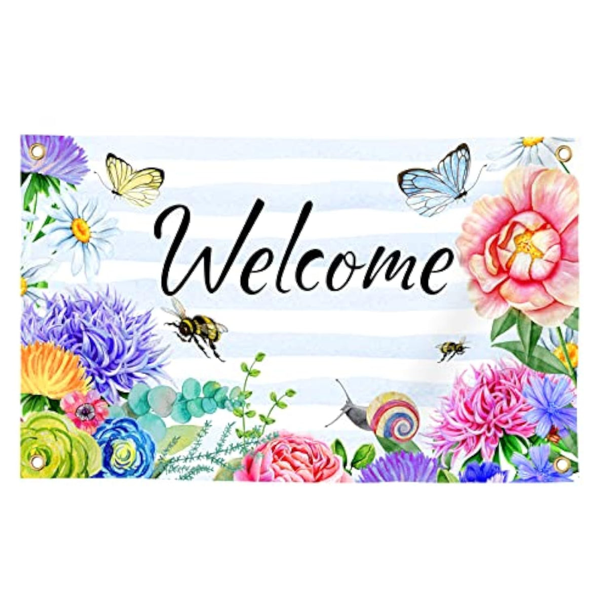 Welcome Spring Summer Flag 3X5 Ft Flower Butterfly Bee Yard House Flags Season Banner Polyester Double Stitched With 4 Brass Grommets Flag For Outdoor Indoor Home Decor