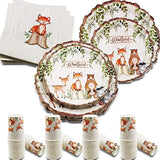 Woodland Creatures Party Supplies Baby Shower Decorations, Forest Animal Friends Theme Party Supplies, 32 Guests Dinner Plates, Dessert Plates,9 Oz Cups And Napkins For Baby Shower And Birthday Party