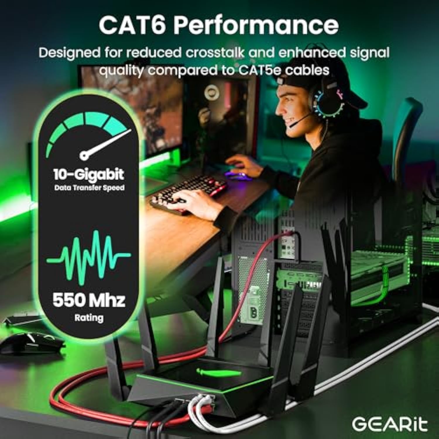 GearIT Cat 6 Ethernet Cable 2 ft (10-Pack) - Cat6 Patch Cable, Cat 6 Patch Cab