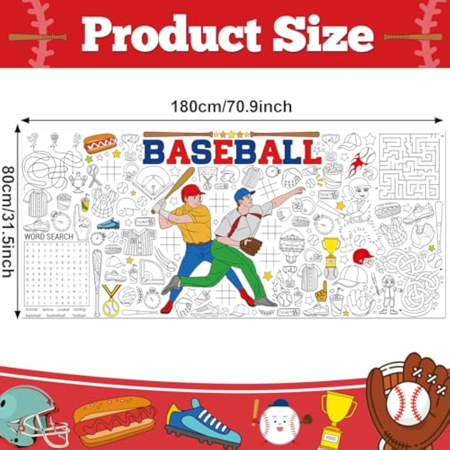 Baseball Themed Giant Coloring Poster Large Baseball Player Drawing Paper Coloring Tablecloth Diy Sports Theme Game Poster Table Cover Children Art Craft Colorings Mat Home Classroom Party Supplies