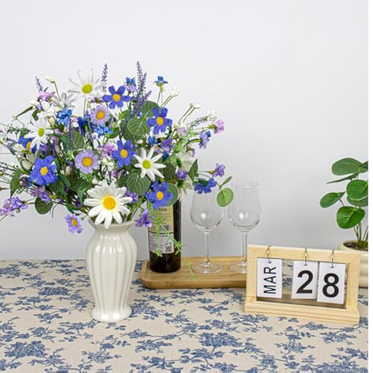 12 Pcs Artificial Spring Flowers Blue Rustic Blue And White Artificial Flowers Wildflower Floral Stems With Daffodils Daisy Flower Picks For Vase Table Centerpieces Kitchen Spring Decor