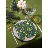Premium Designer Paper Napkins, 3-Ply 6.5 X 6.5-Inches Fold Disposable Decorative Winter Guest Christmas Holly Green Festive New Year Tree Party Lunch Dinner Napkin (20, Festive Green)