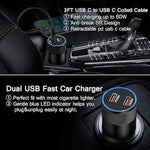 Type C Fast Car Charger For Samsung Galaxy S25 Ultra/S24/A55/A16/A15/A35/A54/S24 Ultra/S23,Iphone 16 Pro Max,Pixel 9 8,60W Dual Usb-C Car Rapid Charger Adapter+2Pack 3Ft Android Coiled Usb C Pd Cable