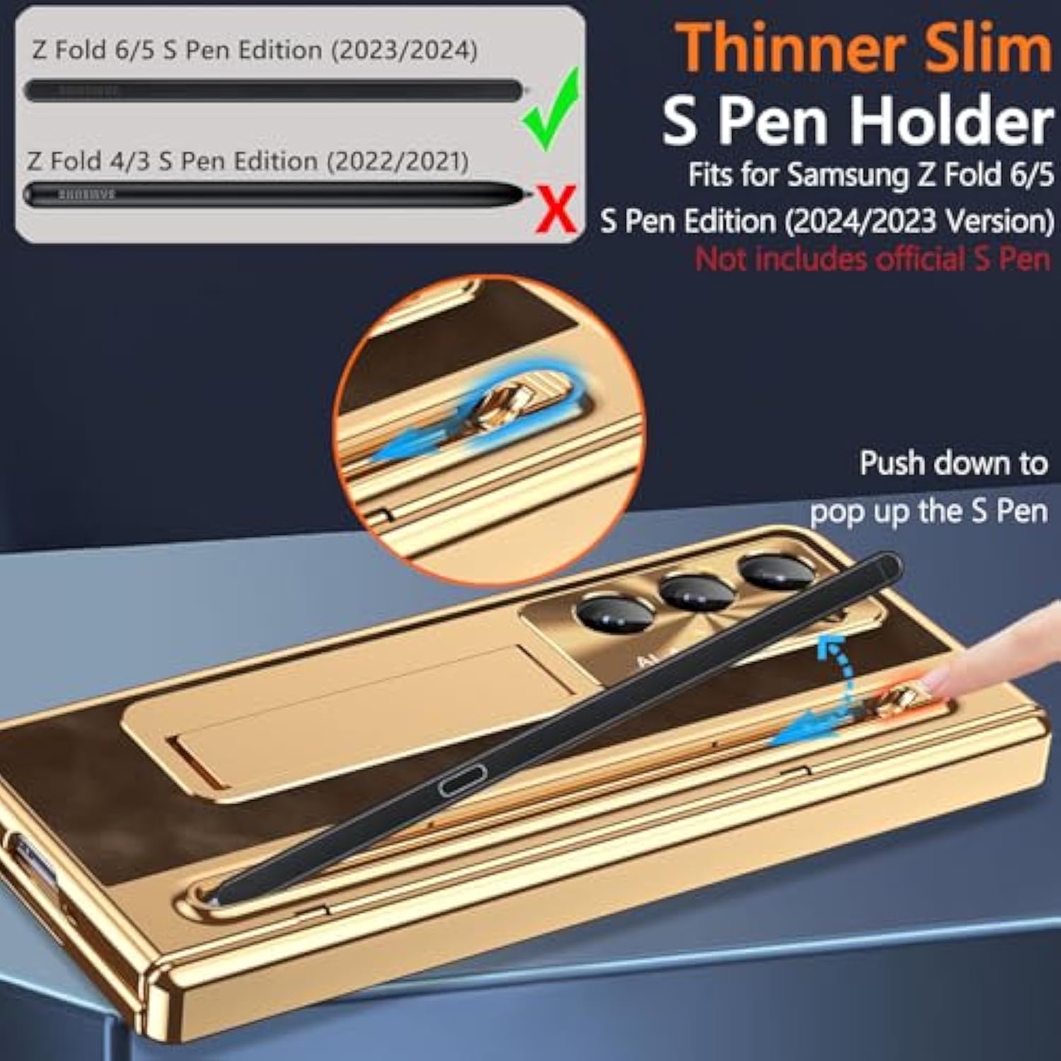 For Samsung Galaxy Z Fold 7 Case With S Pen Holder & Slim Stylus, Fold7 Pu Leather Phone Case With Kickstand Built In Screen Protector Camera Protector Protective Cover For Z Fold7 Gold+Coffee