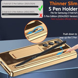 For Samsung Galaxy Z Fold 7 Case With S Pen Holder & Slim Stylus, Fold7 Pu Leather Phone Case With Kickstand Built In Screen Protector Camera Protector Protective Cover For Z Fold7 Gold+Coffee