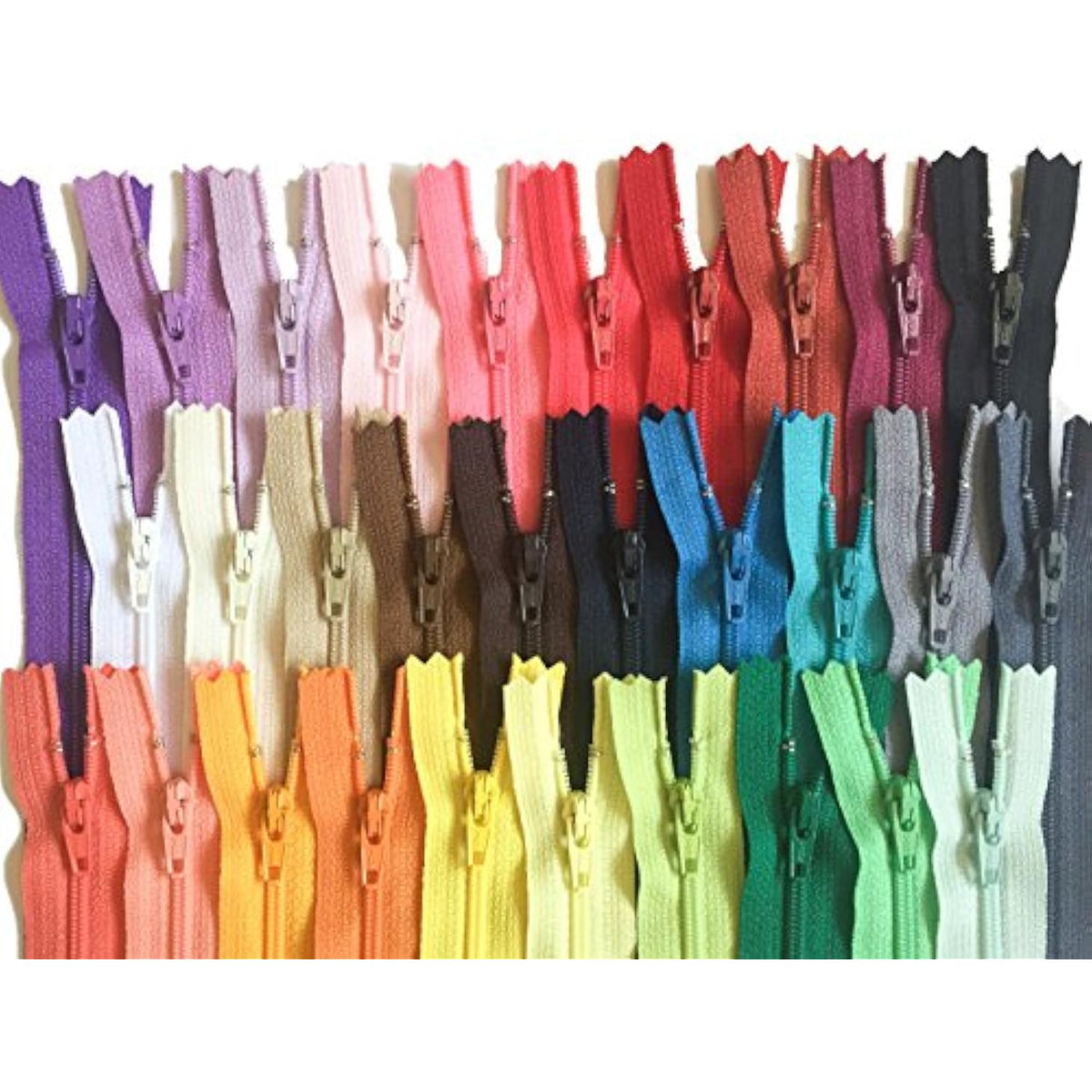 10 Inch Assorted Colors Zippers Number 3 Nylon Coil Set Of 30 Pieces