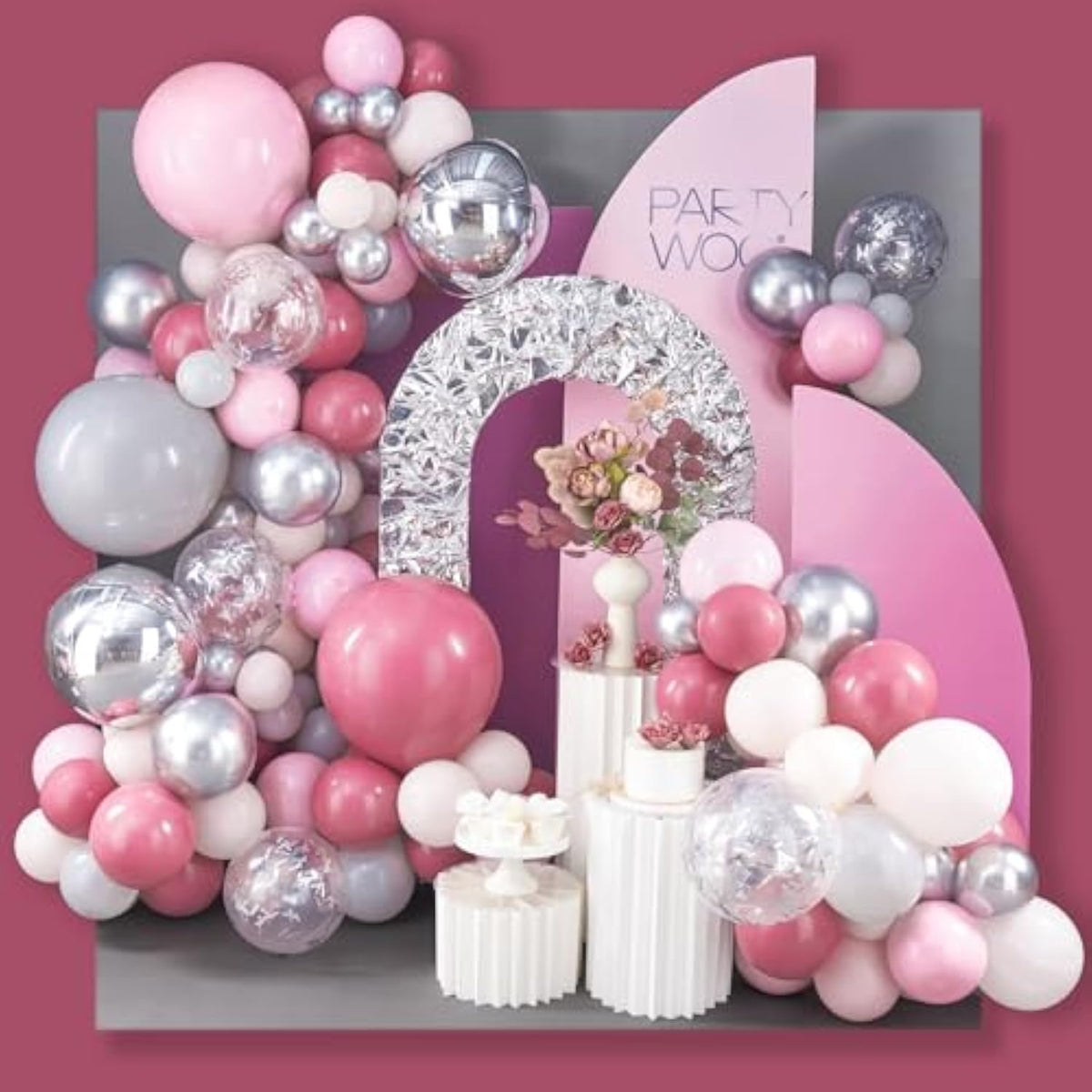 Dusty Pink Party Pack - 140 Pc Balloon Decoration Kit With Pastel Peach & Light Pink Balloons For Birthday, Baby Shower, Wedding
