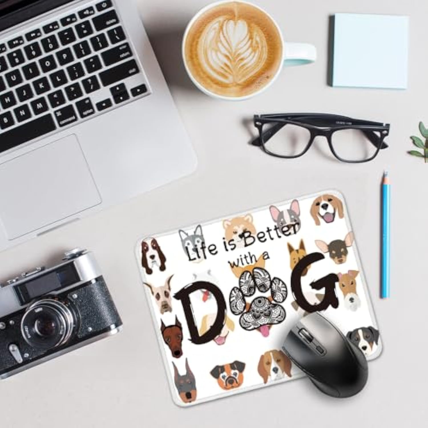 Life Is Better With A Dog Funny Mouse Pad For Desk, Dog Lover Gifts, Dog Owner Gifts, Cute Mousepad Gifts For Dog Mom Pet Lover Friend, Office Gifts For Coworker Colleagues