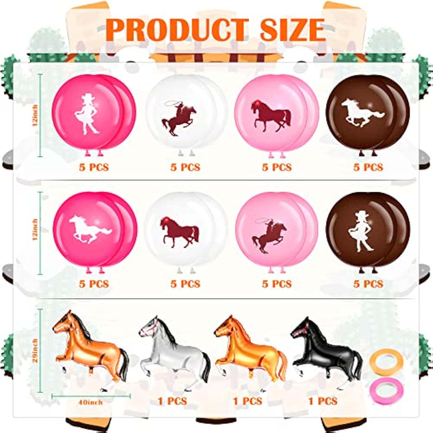 46 Pcs Western Party Horse Balloons Cowgirl Cowboy Decoration Kit Set Foil Latex Balloons Bulk For Horse Party Birthday Favors Baby Shower Decorations