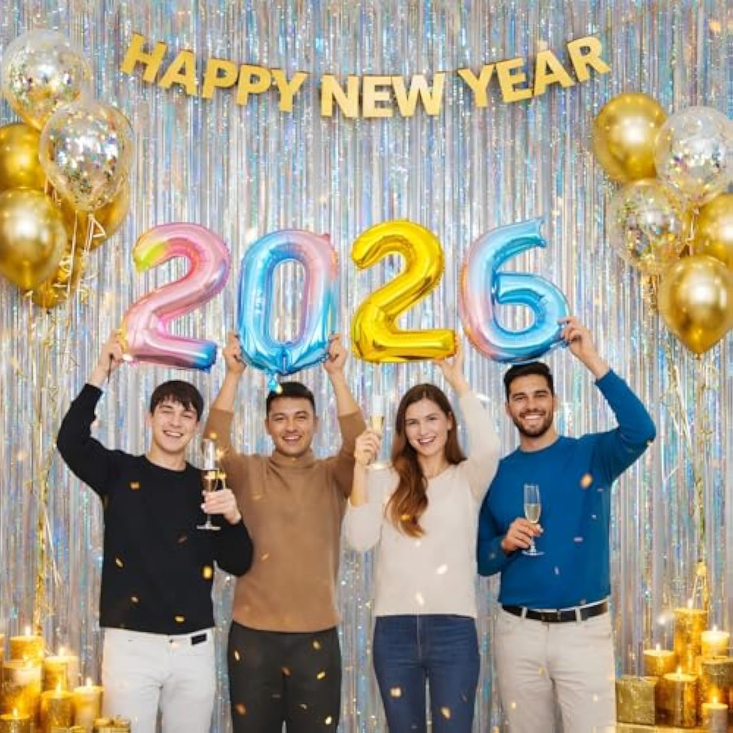 Foil Fringe Curtains New Years Eve Party Supplies 2026 - 3 Pack 3.2 X 8.2 Ft Silver Tinsel Curtain Photo Backdrop For Birthday Party Or Disco Party Decorations