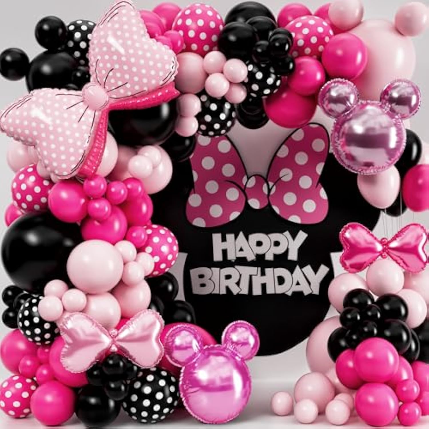 All-In-1 Minnie Balloon Arch Kit With Bonus Bow & Mouse Head - Mini Mouse Balloons For Birthday Decorations & Oh Twodles Party Supplies Girl - Minnie Birthday Party, Baby Shower