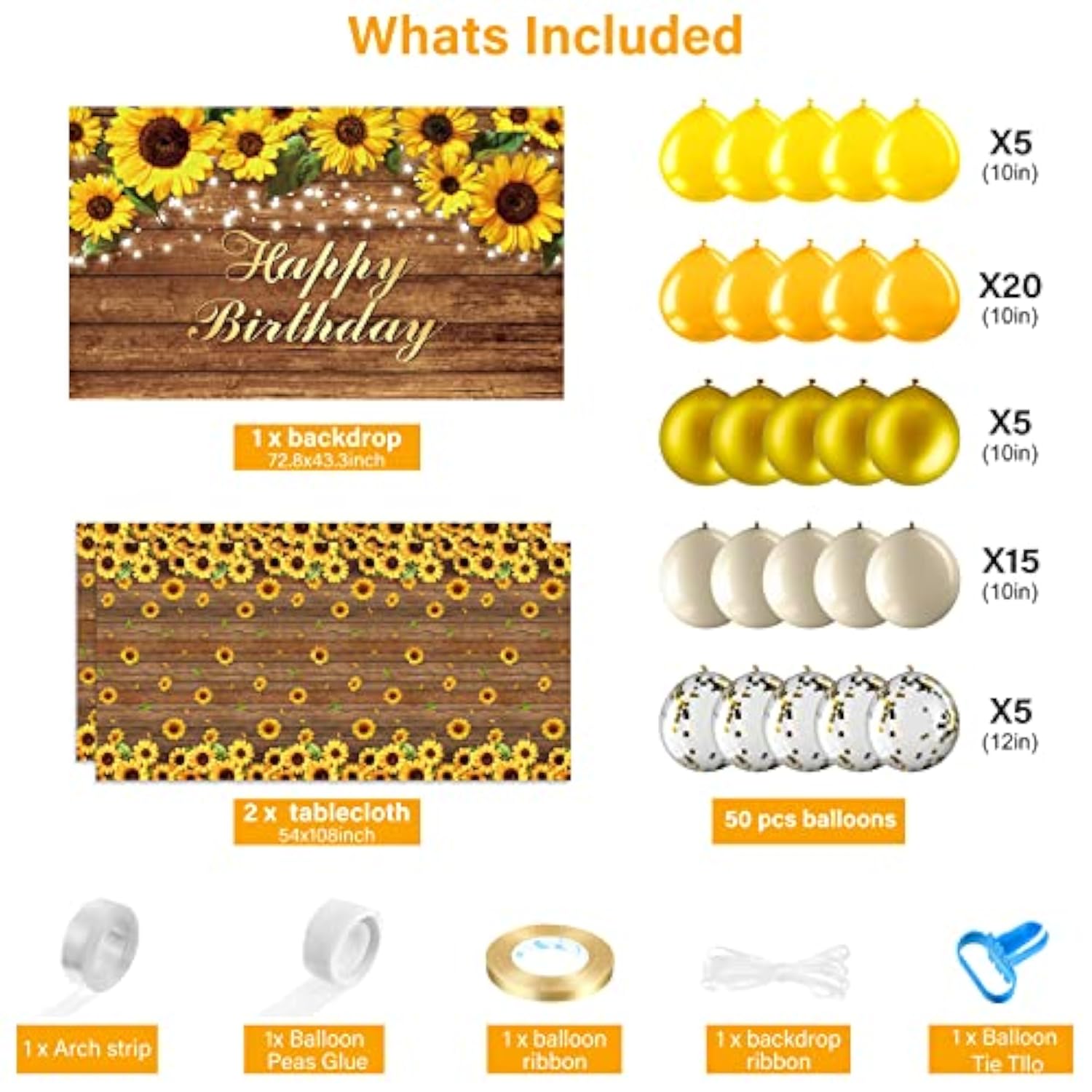 Sunflower Party Decor Kit with Balloons, Banner, Tablecloth & Garland for Birthday/Wedding