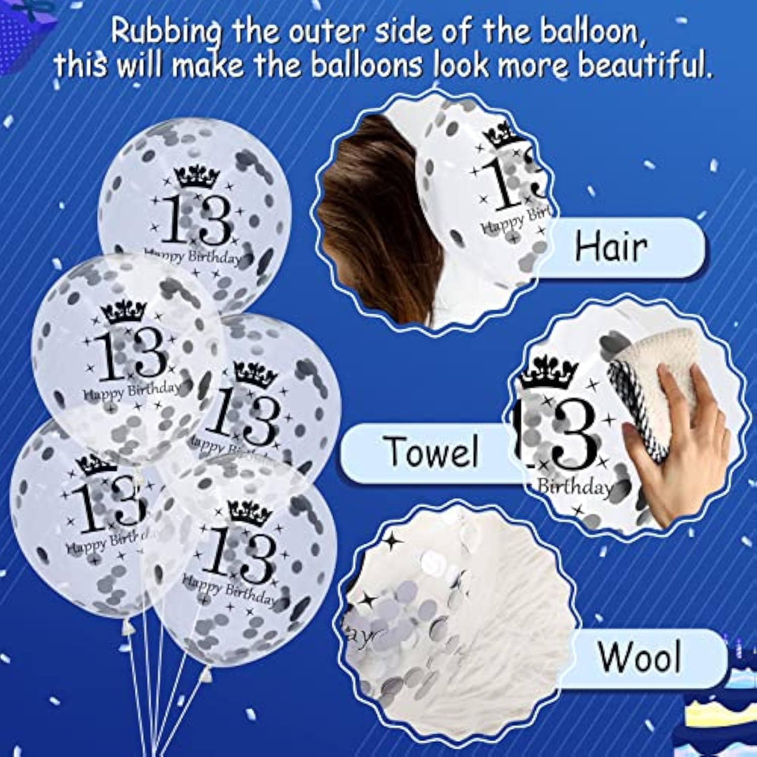 15Pcs Navy Blue Silver 13Th Birthday Balloons For Boys & Girls, Happy 13Th Birthday Party Decorations, 12 Inches