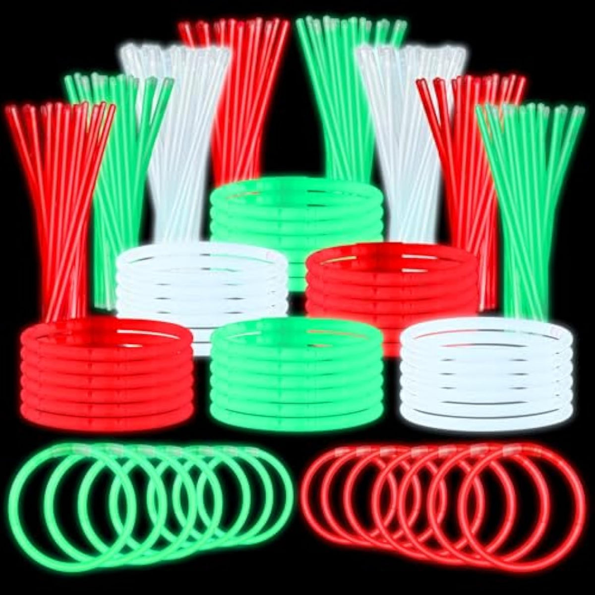 600Pcs Christmas Glow Stick Necklaces and Bracelets Bulk Red Green Party Supplies