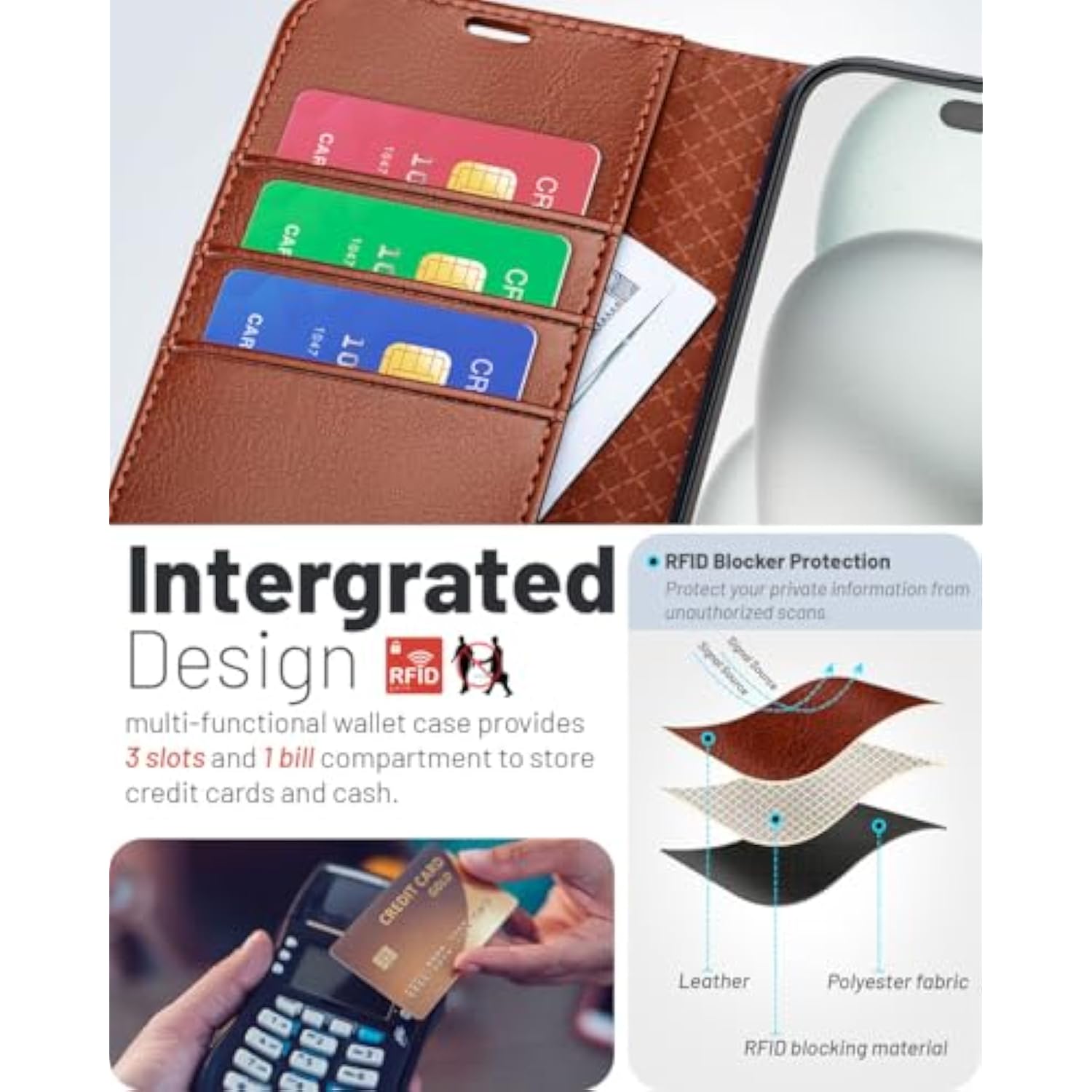 Compatible With Iphone 16 Pro Wallet Case, Pu Leather Flip Folio Case With Card Holders Rfid Blocking Kickstand [Shockproof Tpu Inner Shell] Phone Cover 6.3 Inch 2024, Dark Brown