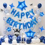 56Pcs Silver Black Happy Birthday Banner & Balloons Party Decorations (Blue)