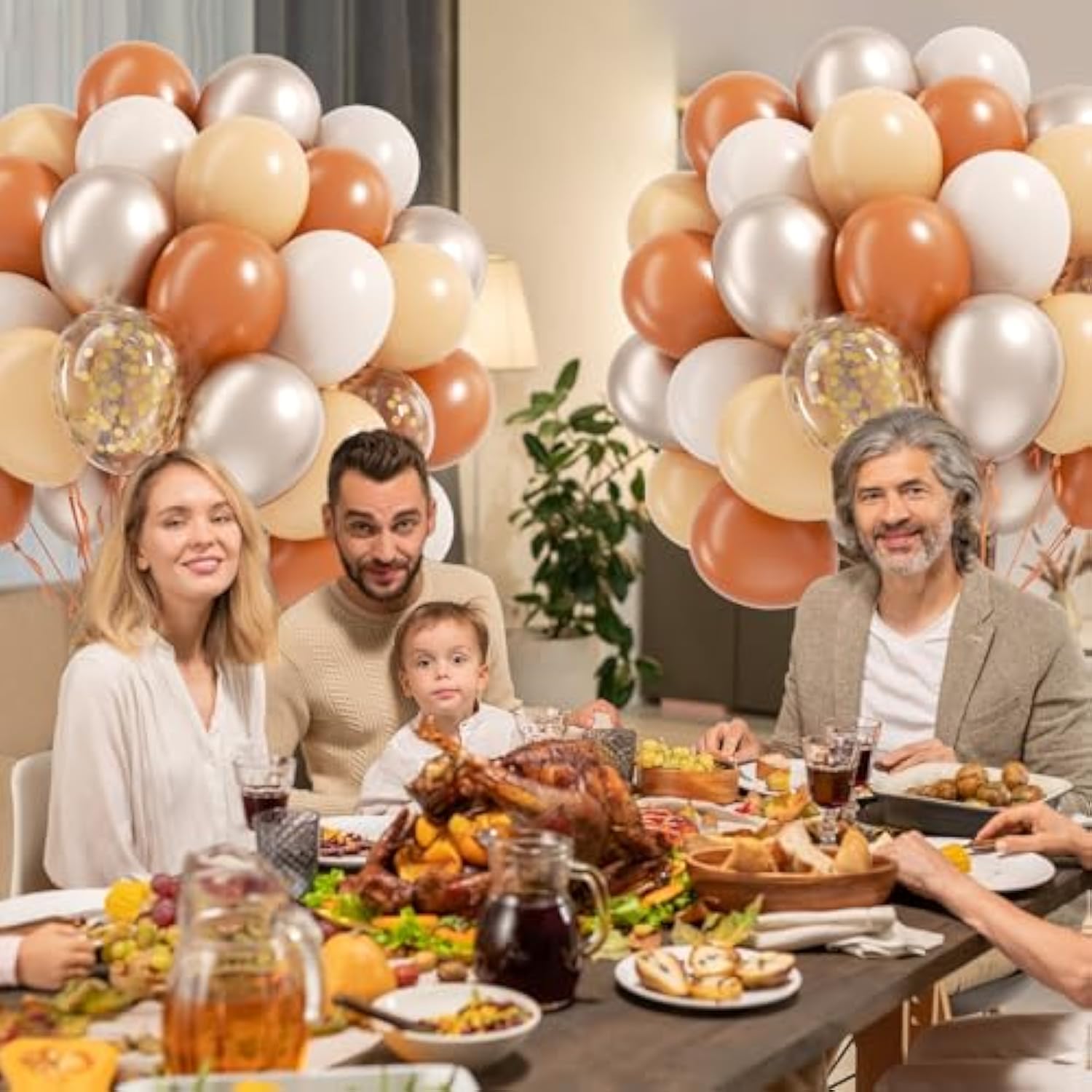 Fall Balloons 60Pcs 12Inch Orange Nude Sand White Gold Confetti Balloons for Thanksgiving Decor