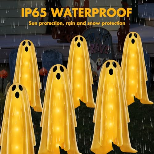 6PACKS Halloween Decorations Outdoor Solar Ghost Lights,Scary Ghost Decor with Spooky Party Gifts,Solar Halloween Path Lights for Front Porch/Yard/Garden/Home/Ghost Party Decor Warm White