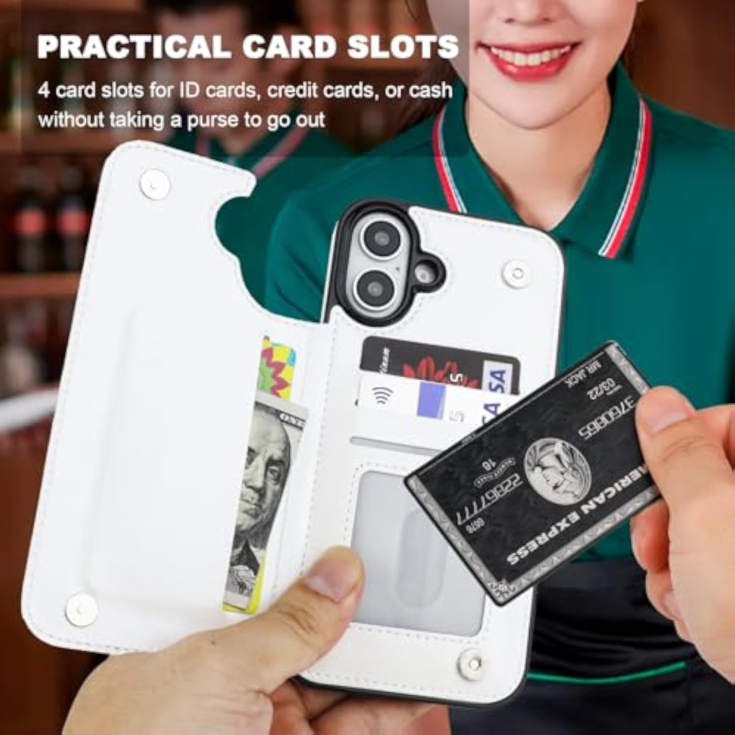 Onetop For Iphone 16 Plus Wallet Case With Card Holder, 360° Rotation Ring Kickstand Rfid Blocking Pu Leather Double Magnetic Clasp Shockproof Cover For Women And Girls 6.7 Inch (White)