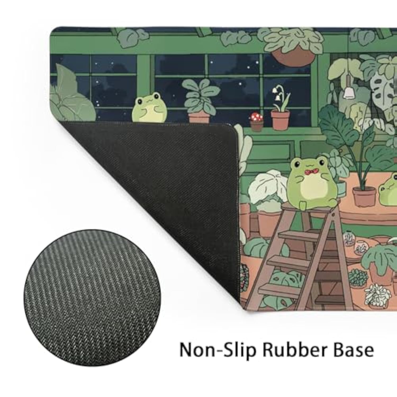 Cute Frog Mouse Pad Kawaii Extended Desk Mat Green Large Xl Mousepad Non-Slip Rubber Base Stitched Edge Long Keyboard Pad For Desk Gaming Laptop Desktop,31.5×11.8 Inch